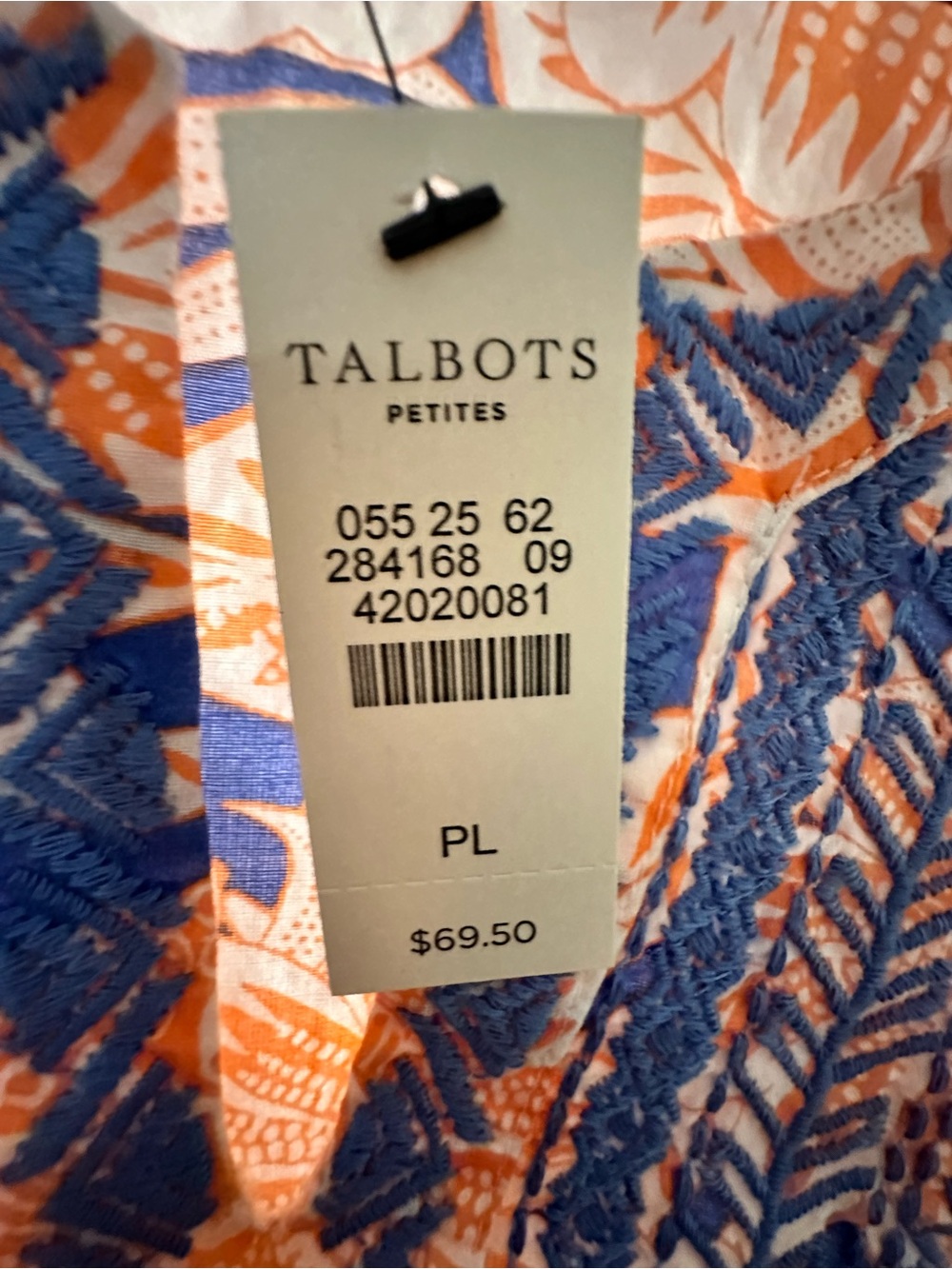 Talbots Orange Floral Sleeveless Top with Navy Embroidered Yoke - Picture 4 of 6